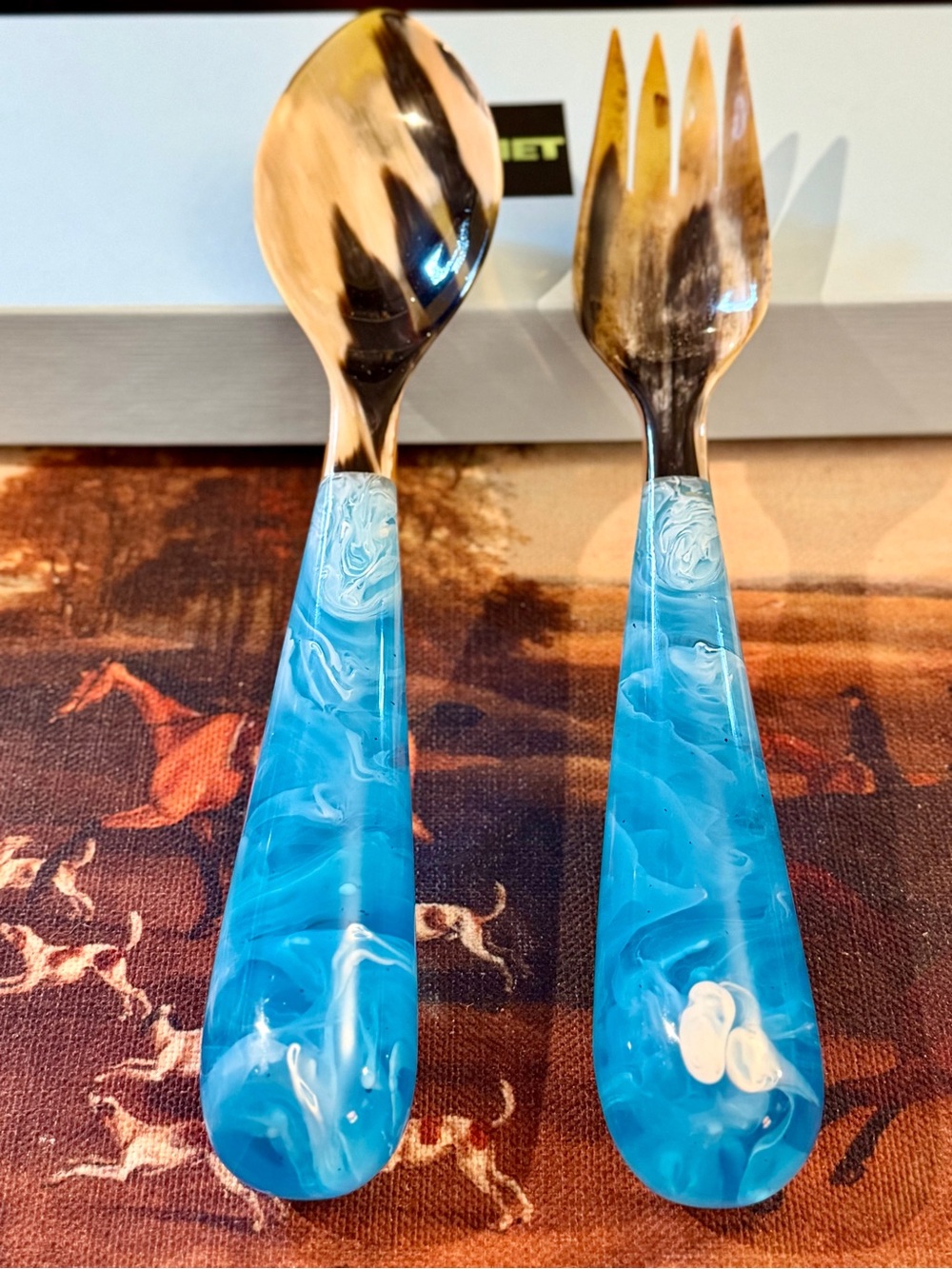 Lily Juliet Grand Slam Salad Server Utensils, Resin/Buffalo Horn, Ice Blue
